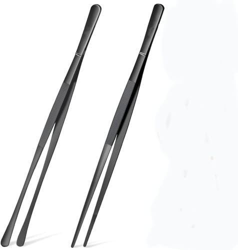 Pinces de Cuisson Inox,2 Pcs Pincettes de Cuisine en Acier Inoxydable 30cm Pince Pincette de Cuisine Professionnelle pour La Cuisine,Les Réparations,Les Fruits de Mer et Le Barbecue(Noire)
