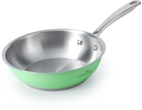 HOMICHEF 20 CM Mint Green Nickel Free Stainless Steel Fry Pan - Non Toxic No Coating Induction Skillet - Small Frying Pan for Solo Meals with Stay Cool Handle