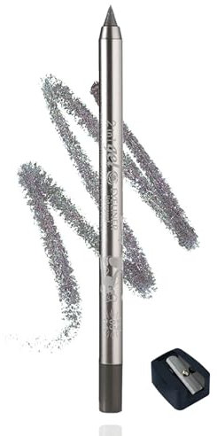 Eyeliner en gel argenté - Crayon khôl métallique à paillettes - Imperméable et résistant aux taches - Crayon eyeliner longue durée avec taille-crayon - Crayon à paupières hautement pigmenté - Texture