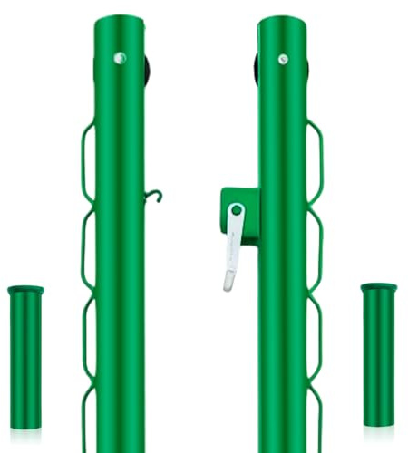 Otoolling Tennis Posts with Net Crank Outdoor Heavy Duty Professional Green Tennis Permanent Court Kit for Net Quick Fixation System Equipped with a Cable Reel(Round,42 inches)