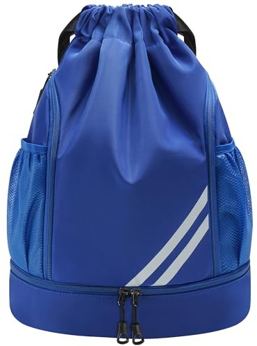 Sacca sportiva per uomini, donne e bambini, con compartimento scarpe separato, tasca principale e tasca interna, sacca palestra per basket, calcio, yoga e nuoto, zainetto sportivo (Blu)