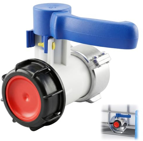 QWORK IBC vattentankadapter, DN40/62 mm IBC avstängningskran utloppsventil, för 1000 L IBC-behållare, vattentank, regntunna