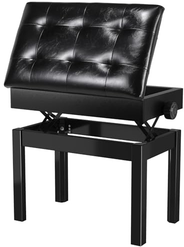 MAMIZO Klavierhocker Höhenverstellbar, Klavierstuhl mit Stauraum, Klavierbank 58x35x48-58CM, Klavierbank mit PU Lederkissen, Klavier Hocker bis 150 KG Belastbar, Klavierhockerbeine 4PCS, Schwarz