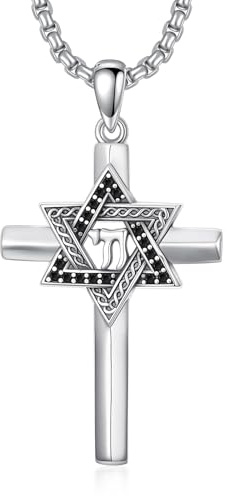 HARMONY BOLA Davidstern Kreuz Halskette 925er Sterlingsilber Davidstern Anhänger religiöses Kreuz Schmuck Geschenk für Frauen und Männer