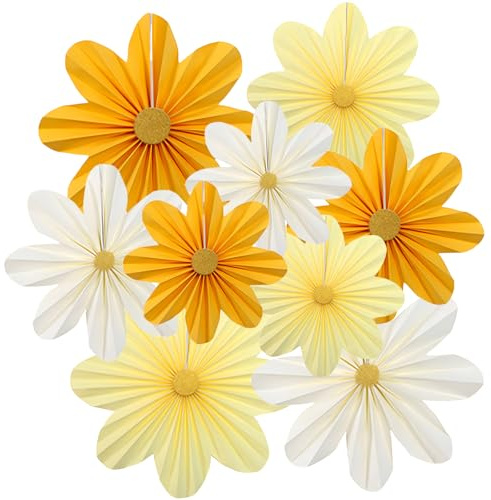 virkwuy 9 Piezas Eventail Fleurs Papier Decoration, Elementos Decorativos Colgantes Flores de Papel, Abanicos de Papel Colgantes, Ideal para Fiestas, Celebraciones Festivas, Decoración Habitaciones