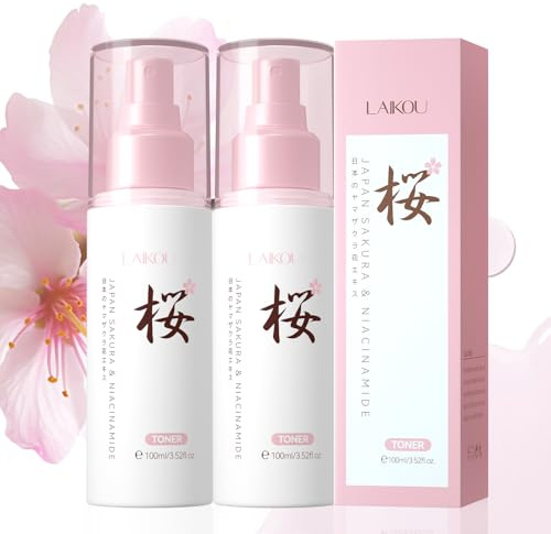 LAIKOU Sakura Toner Hydratant Apaisant, 2 x 100ml Tonic Visage, Hydratant, Apaisant et Éclaircissant – Lotion Tonique pour Peau Sèche, Mixte ou Sensible