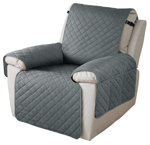 Recliner Chair Covers Slipcover Protectors, Armchair Covers for Recliner Sofa Cover Non-slip, Armchair Slipcovers Protector, with 6 Side Pockets and Tightening Straps (Dark Grey, 23.6IN Width)