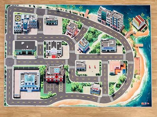 SkippiDoo Miami - Alfombra de coche de 200 x 140 cm, para calles anchas y grandes aparcamientos, antideslizante, sin repeticiones, inodora, alfombra infantil y de juegos