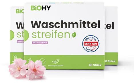 BiOHY Laundry Detergent Sheets with Spring Fragrance (3 x 60 Pieces) | Sustainable Universal Travel Detergent Without Plastic | 100% Biodegradable Washing Paper | Water Soluble Detergent Strips