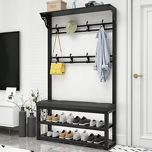 Modern industriell klädhängare med skobänk 11 krokar och 2 nivåer förvaring entré hall träd för vardagsrum enkel montering 100 x 30 x 172 cm snygg och funktionell