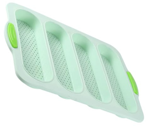 Homoyoyo Moule à Fait Maison 4 Emplacements en Silicone Antiadhésif Résistant la Chaleur, Plaque de Cuisson pour Baguettes Française, Ustensile de Cuisson en Silicone Couleur Vert D’eau