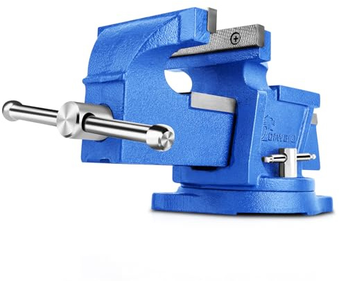 Forward General Purpose Bench Vise 4 Inch Ductile Iron Home Vice with Swivel Base and Anvil, 4 Jaw Width, 3 Max Opening