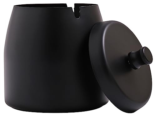 Ashtray with Lid for Cigarette, Stainless Steel Smokeless Odorless Windproof Ashtrays for Home Office Tabletop Outside Patio Outdoor Balcony(3.54x3.0x3.38)