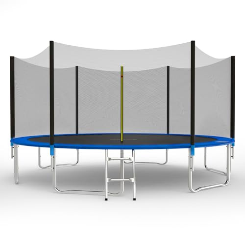 GALACTICA 14FT Round Trampoline Set Outdoor Garden Safety Net Enclosure Spring Jump Mat Padding Ladder GT-TS-04 Blue