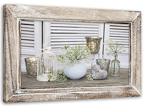 Feeby Leinwandbild Kerzen Pflanzen Komposition 60x40 cm Bild Kunstdruck retro Beige