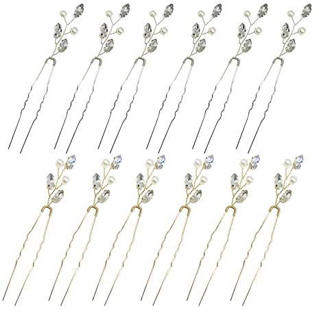 Allazone Horquillas de Pelo Perlas, 12 Pz Horquillas para el Pelo de Novia Flor de la Boda Pernos de Pelo Perlas Nupciales Tocados, Accesorios para el Cabello para la Novia