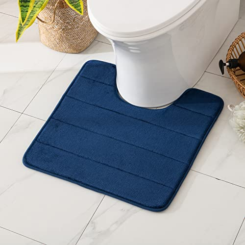MIULEE Badematte Memoryschaum Badezimmerteppich Wasserabsorbierend Badteppich Toilette mit Ausschnitt Badvorleger rutschfest Waschbar für Toilette 45x45cm Dunkelblau