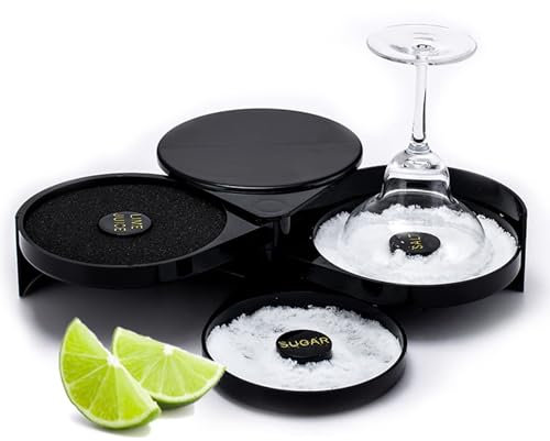 Salt Rimmer, Bar Glass Rimmer Margarita Salt Sugar Cocktail Rimmer 3 Tier Rotating Trays Bartender Tool for Bar, Clubs, and Home Parties (1)