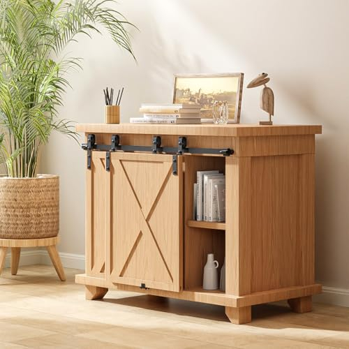 BONIKLUBA Mini Schiebetür Komplettset Schiebetürbeschlag 91.5cm Laufschiene mit Rollen Schiebetürsystem für Bypass Doppel Schiebetür Holz (Keine Schranktüren)