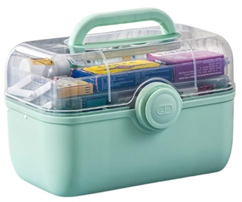 Lucerbern Hausapotheke Box,Medikamenten aufbewahrungsbox für zu Hause,3-stöckiger faltbarer Tablett-Medikamentenkoffer (mit Pillenbox), Multifunktions- für Schmuck, Arzneimittel und Kosmetik.(Grün)