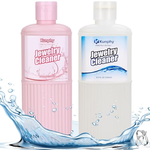 Kunphy Ultrasonic Jewellery Cleaner, Professional Ultrasonic Cleaner Solutions for Use in All Ultrasonic Cleaner Machines, Cleaning Agent Suitable for Cleaning Jewellery, Glasses, 250ML, 2 Pieces