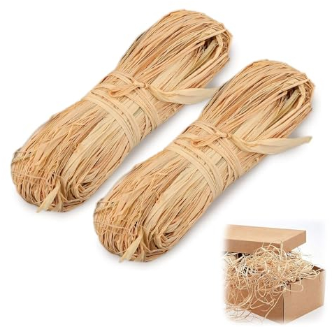 Bast Raffia Naturbast,Bastband,Natur Bindebast,Florbast Naturbast,Natur Papierschnur Geschenkbast,Bast zum Basteln,für Festival Geschenkverpackung,Basteln,Dekoration,Weben,2pcs