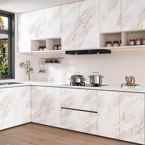 Yullpaper Klebefolie Möbel Marmor Tapete Weiß Rosa Selbstklebend Marmor Folie für Arbeitsplatte Küche Tisch Schrankfolie Weiße Möbelfolie Marmor Selbstklebend Abwaschbare Küchentapeten 40cm X 300cm