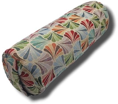 SAVASANAS - Mini bolster cilíndrico Abanicos 40x14cm, ideal para apoyar cervicales, rodillas, hombros o como asiento de yoga - Funda lavable - Relleno de cáscara espelta - Asa de transporte