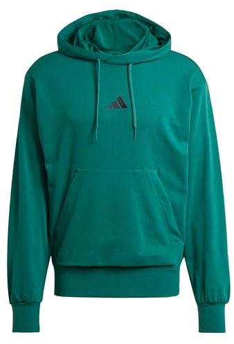 adidas Uomo Essentials FEELCOZY French Terry Hoodie, Collegiate Green/Black, S