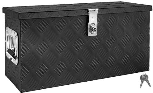 Trucky Deichselbox Schwarz Werkzeugkasten Truckbox Alu Box Anhänger Kiste mit Deckel Abschließbar Alubox Transportbox Werkzeugbox Aluminium Aufbewahrungsbox