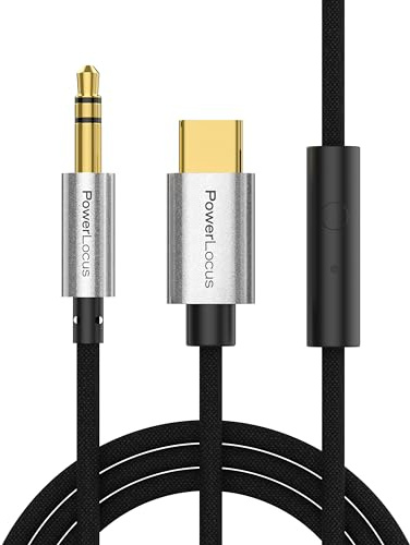 PowerLocus Aux Cable 3.5mm to USB-C Audio Cable with Mic, 3.3ft/1M Mesh Braided, 24K Gold Plated, Universally Compatible with iPhone 15, Cord for iPhone, Samsung S24 S23 S22, iPad Pro, Headphones, Car