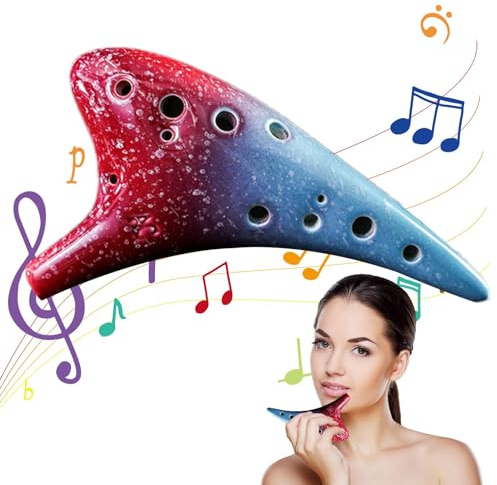 12-Hole Vessel Flute 12 Hole Alto C Ceramic Colorful Pointed Folk Wind | Classic Alto C Ceramic Instrument for Children Beginners Kids Students Music Class Practice Schools Players