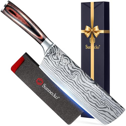 Sunnecko 7” Nakiri Knife with 15° Precision Edge,Sharp Kitchen Knife for Vegetable & Meat Cleaver,Asian Chef Knife in High Carbon Stainless Steel with Ergonomic Handle,Sheath & Gift Box