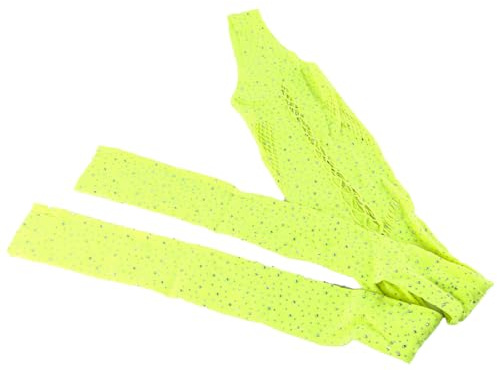 Ieron Body Sexy en résille pour Femme Lingerie Strass Scintillants Manches Longues Transparent Combinaison de Nuit Jaune Fluo