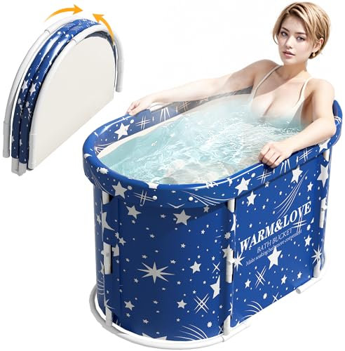 Portable Foldable Bathtub, Soaking Bathtub for Hot Shower and Ice Bath, Sauna Bath Tub for Adults (Starry Blue, Oval-94L x 55W x 56H cm)