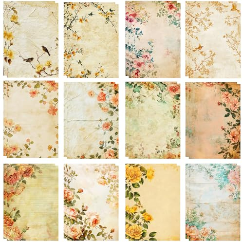 Carta Scrapbooking, 24 Fogli Carta per Decoupage Vintage Tema Floreale Carte Decorativa Scrapbook Paper Vintage per Fai da Te, Biglietti di Auguri, Biglietti di Sfondo, Album, Diari (C, 14,5 x 10 cm)