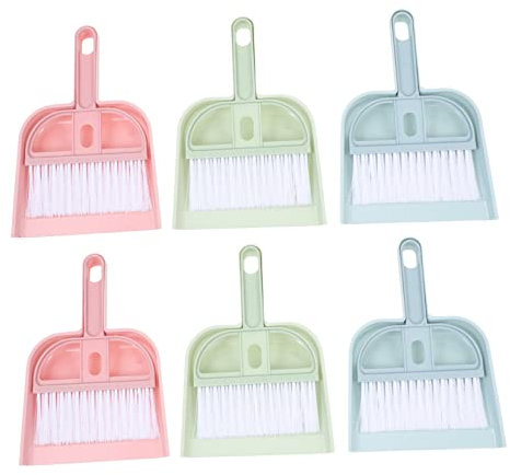 Healvian Mini Scopa e Paletta 6 Pezzi Set, Strumento di Pulizia da Tavolo Compatto Pala per Rifiuti, per Casa, Ufficio e Superfici Dure, Raccolta Sporco Fine, Salvaspazio Aggancio Integrato
