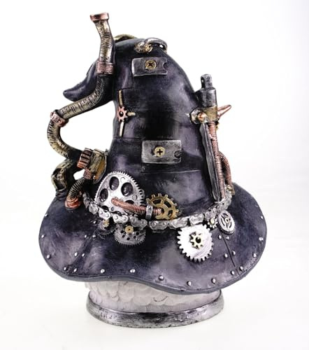 Kremers Skattkista stort ugglehuvud steampunk figur handmålad 20 x 17 cm staty – polyresin staty med mekaniska detaljer – inredning skulptur för heminredning och presentidé för fantasyfans