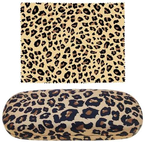 1 étui à lunettes imprimé léopard, étui de protection rigide pour lunettes, étui à lunettes tendance avec chiffon de nettoyage