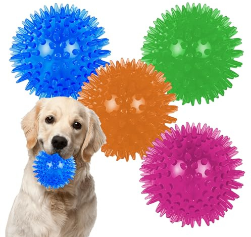 EuAcesry Balle pour Chien, 4 Pcs Squeaky Dog Ball Toys 6.5 cm, Balles pour Chiens Indestructible, Ballon Rebondissante Spiky pour Chiens de Petite et Moyenne Taille
