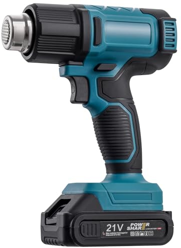 Dibaful Set pistola termica a batteria, 200 ℃ 300 ℃ con 2 batterie da 21 V, display digitale LCD, 3 ugelli, ventola ad aria calda elettrica, riscaldamento rapido per sverniciatura, saldatura e