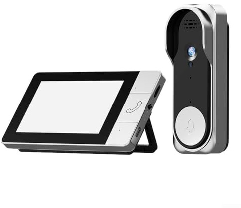 HpLive Écran de 4,3 pouces - Sonnette vidéo sans fil - Caméra 1080P IP65 étanche avec fonction interphone et vision nocturne - Argenté