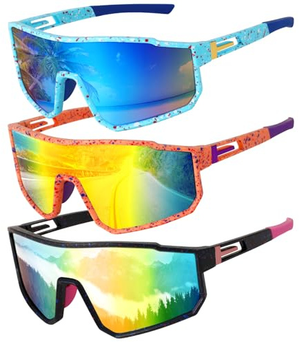 Apricitie 3 pezzi occhiali rapidi occhiali da ciclismo UV 400 occhiali sportivi sport occhiali da corsa MTB bici occhiali da corsa per uomo donna bici bici da corsa ciclismo sci rave golf, blu, rosa