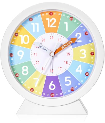 JIZZU Reloj de Pared para Niños Funcionamiento Silencioso, 15cm Reloj Pared Infantil, Funciona con Pilas, Reloj Despertador Niños Colorido, Apto para Niños y Niñas(Diseño Arcoíris)