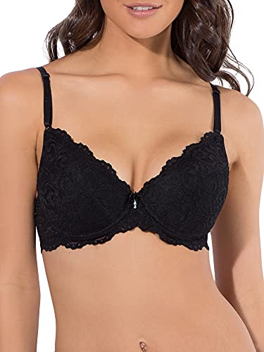 Smart & Sexy Women's Signature Lace Push Up Bra-Perfect for Seeking Effortless Style and Comfort, Sheer, Black Hue, 34 A