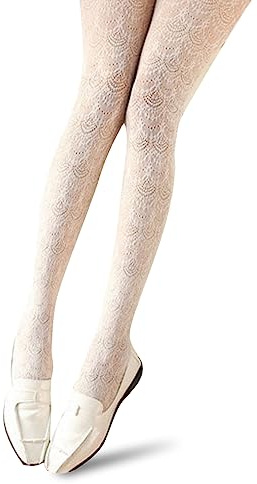 GOTTING Sexy Ladies Women Vintage Flower Floral Lace Hollow Pantyhose Tights Stockings Milk white