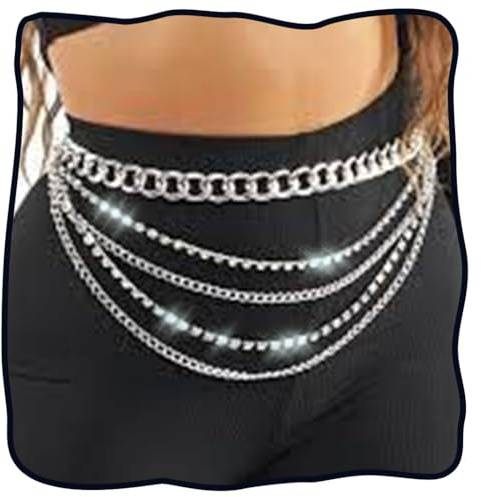 DRESBE Silver Chain Belt Rhinestone Waist Chains Boho Belly Body Chain Jewelry for Women