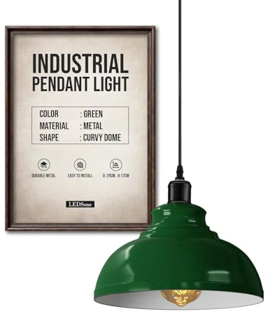 LEDSone Lampada a sospensione industriale retrò vintage lampadario lampada illuminazione da soffitto paralume in metallo per ristorante soggiorno camera da letto cucina bar corridoio (Verde)
