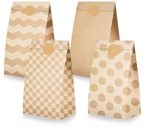 BIROYAL 40 Stk Groß Geschenktüten Weihnachten, 23.3x13x8cm Papiertüten Weihnachten mit 100 Aufkleber, Christmas Bags für Weihnachtsgeschenke, Kraftpapiertüten, Obstbeutel, Butterbrottüten, Candy Tüten