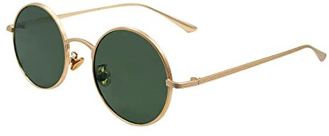 SEIUKS Sunglasses Unisex Round Sunglasses Men Circle Womens Mens Sun Glasses UV400 Protection Gold Dark Green